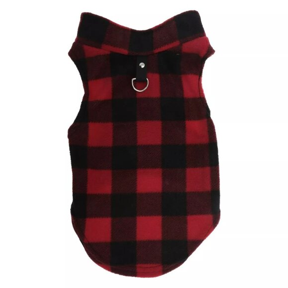Dog Cat Warm Vest Red & Black Plaid Polar Fleece for Winter and Autumn - Picture 1 of 2